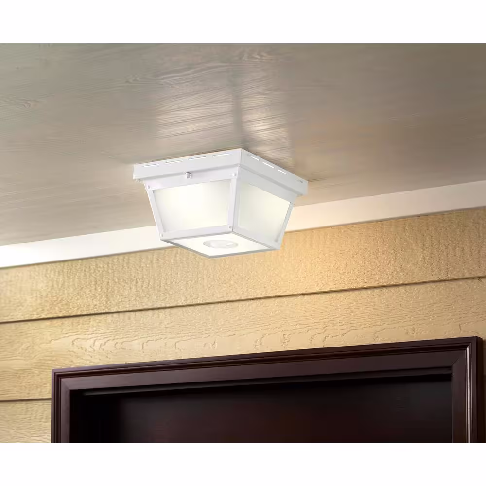 Hampton Bay 360Â° Square 4-Light White Motion Sensing Outdoor Flush Mount