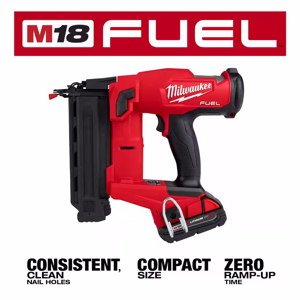 Milwaukee M18 FUEL 18-Volt Lithium-Ion Brushless Cordless Gen II 18-Gauge Brad Nailer Woodworking Kit (3-Tool) w/PACKOUT Tool Box