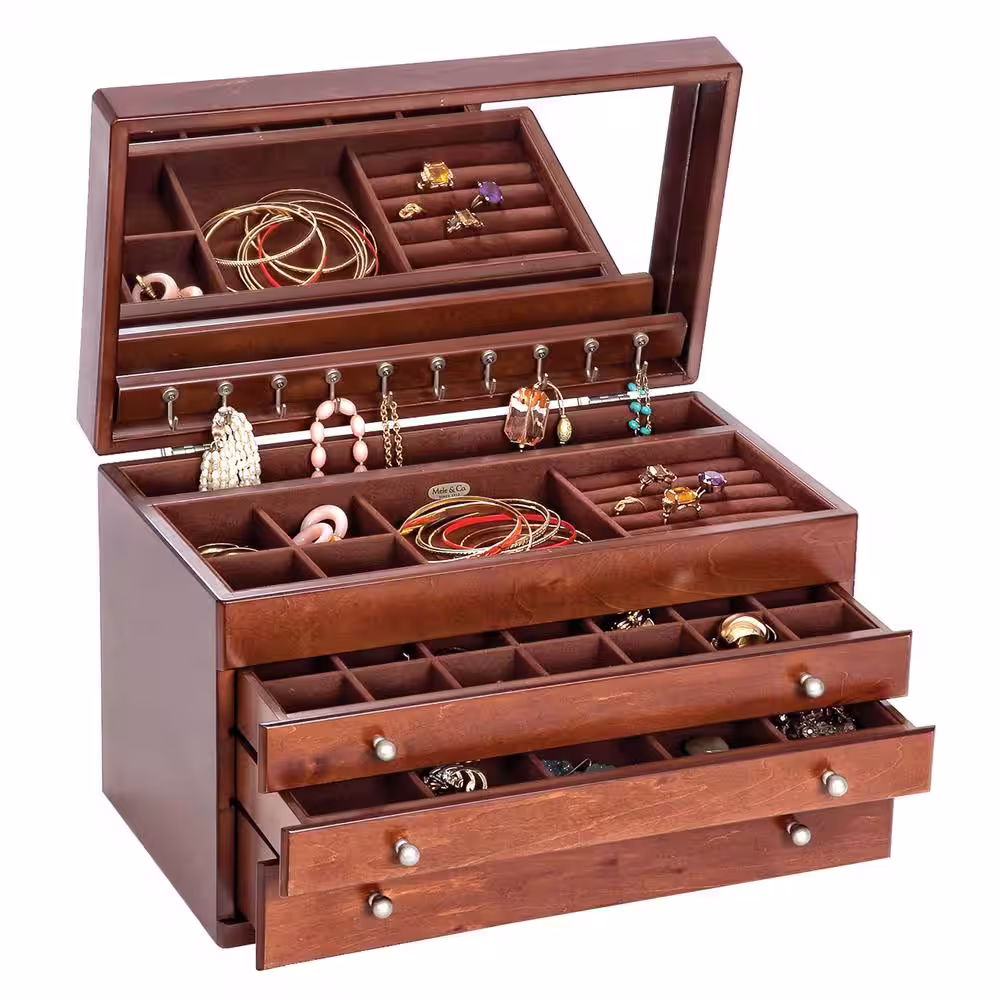 Mele & Co Brigitte Antique Walnut Finish Wooden Jewelry Box