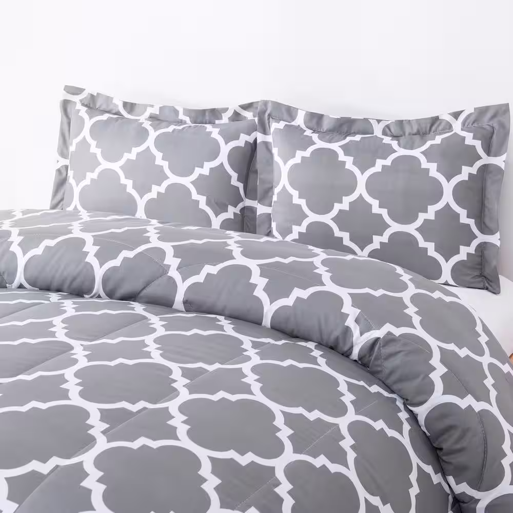 Shatex 5-Piece Ultra Soft 100% Microfiber Polyester Geometry Grey All Season Twin Comforter Sets with 2 Pillows Ensemble
