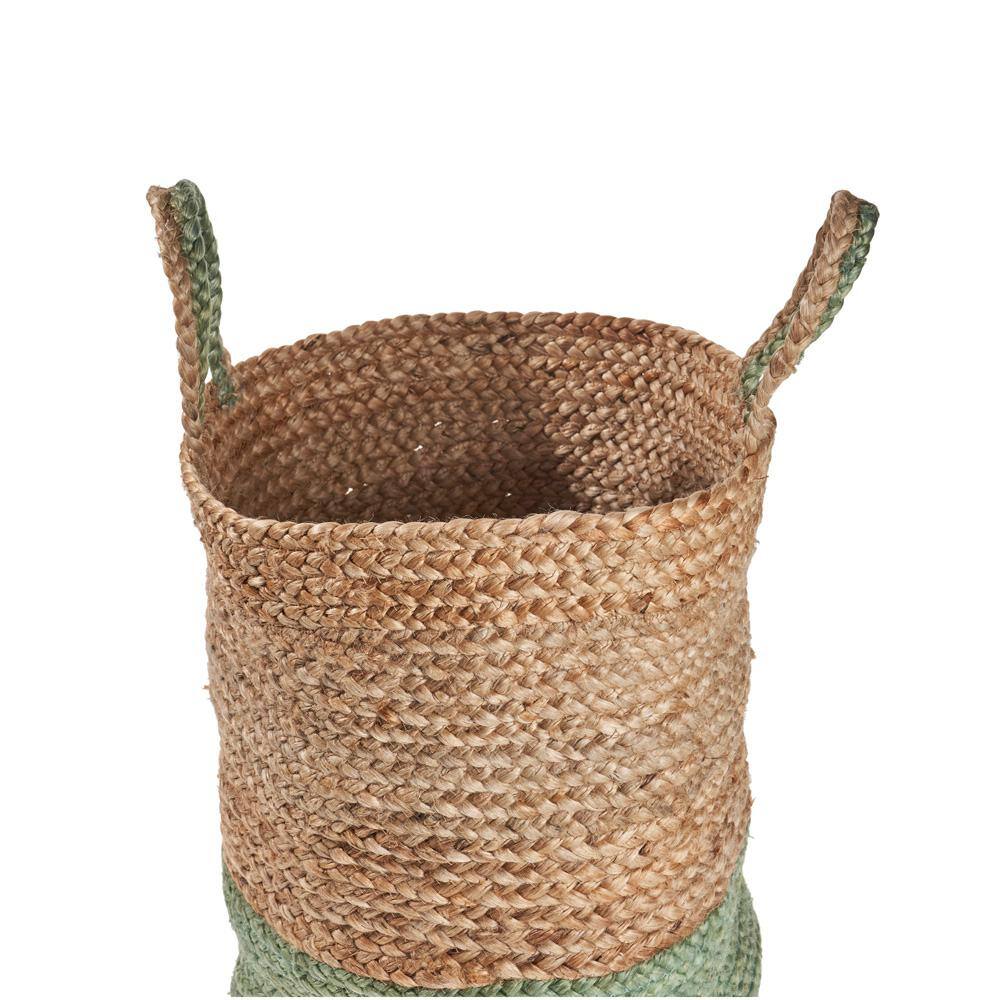 LR Home Amara Wise Braided Natural Jute Green Decorative Basket with Handles