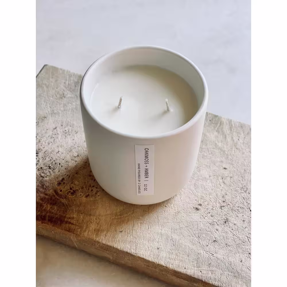 Z CANDLES Oakmoss plus Amber, Matte White Candle 12 oz.