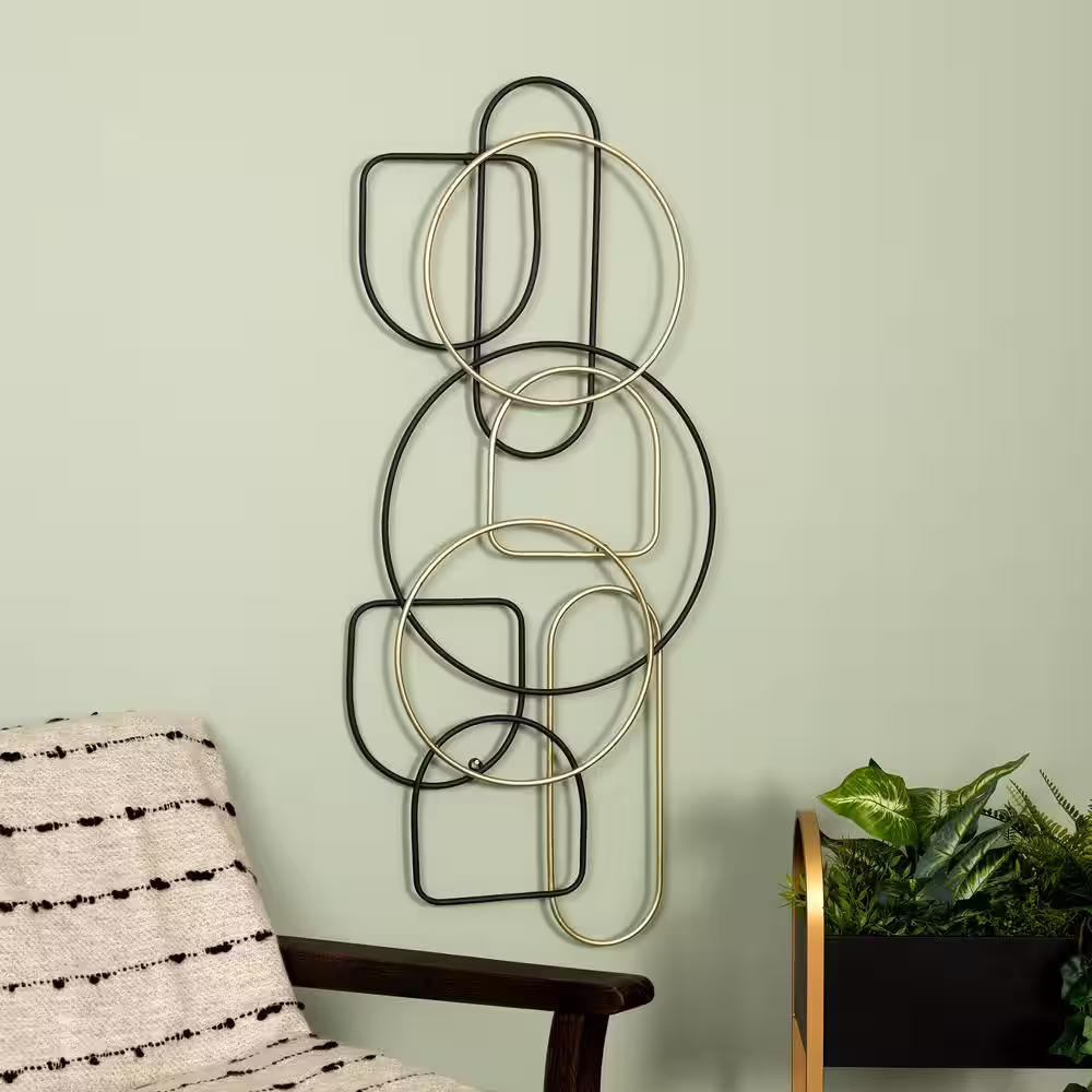 Stratton Home Decor Metal Black and Gold Abstract Shapes Centerpiece Wall Decor