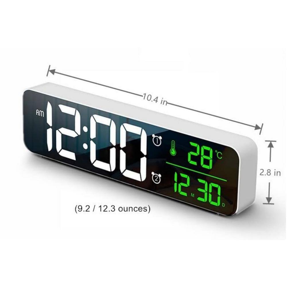 None Modern LED Large Display Wired Digital Alarm Clock in White and Green