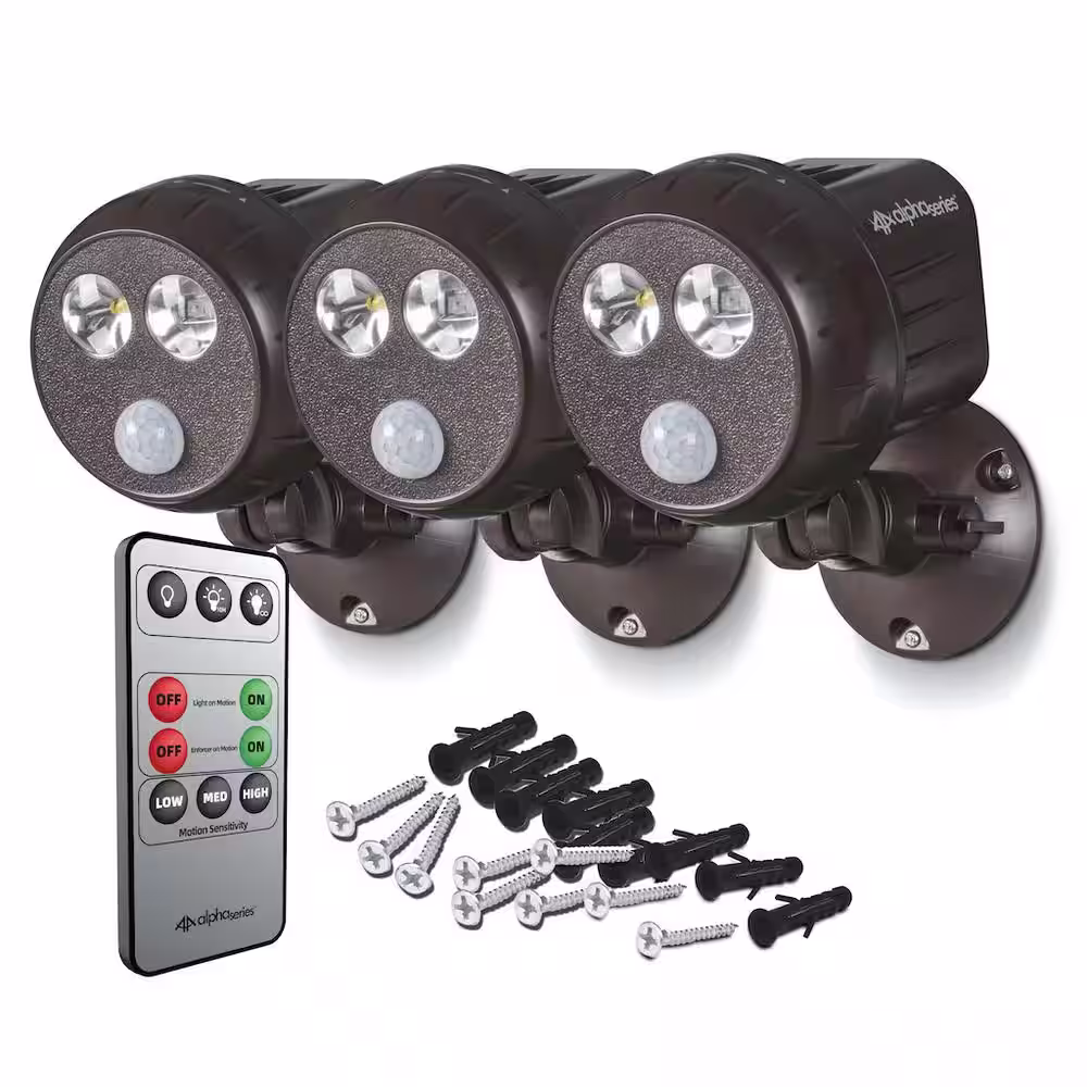 Swann Alpha Series 400 Lumens 180-Degree Motion Activated Spotlight with Red and Blue Enforcer Lights Plus Remote (3-Pack)