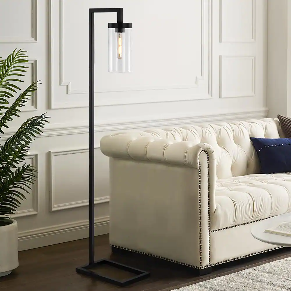 TRUE FINE 63 in. Bronze Floor Lamp with Clear Seeded Glass Shade and 8-Watt LED Bulb Included