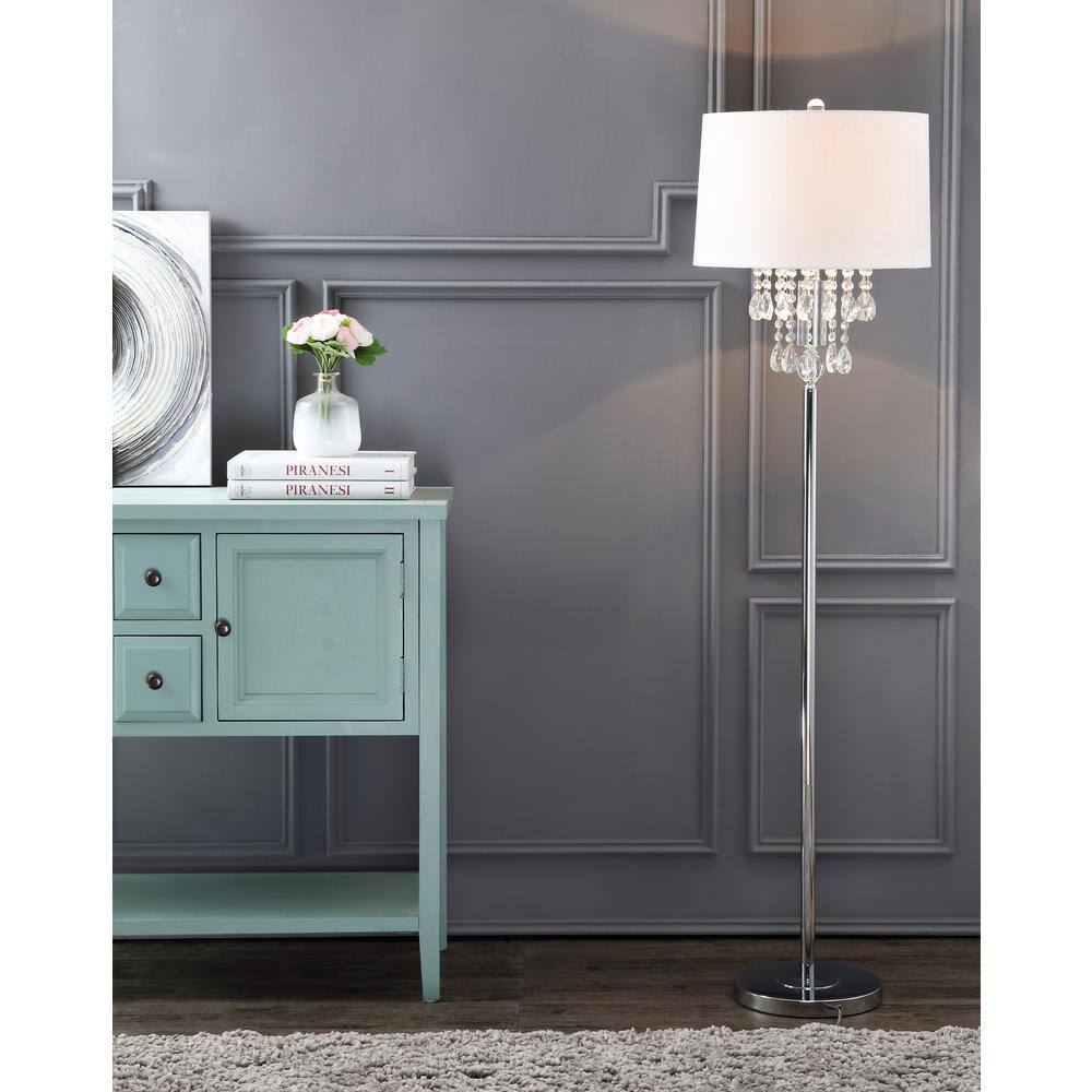 JONATHAN Y Abigail 61 in. Clear/Chrome Crystal/Metal Floor Lamp