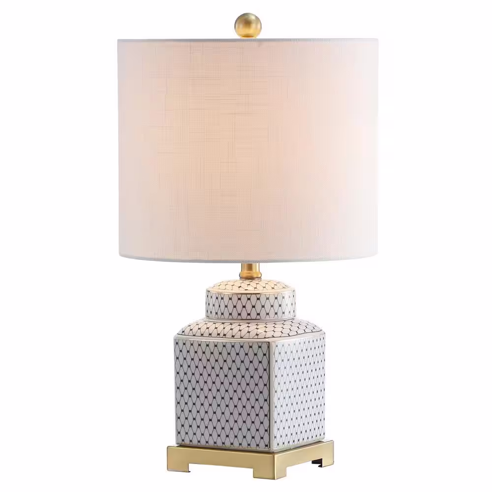 None Cleo 21.5 in. Ceramic/Metal Ginger Jar LED Table Lamp, White/Navy