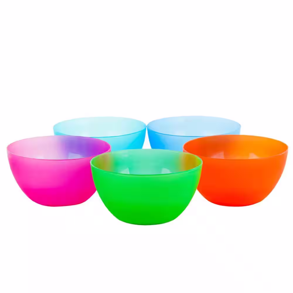 None 32 fl. oz Assorted Colors Reusable Plastic Cereal Bowls (Set of 6)