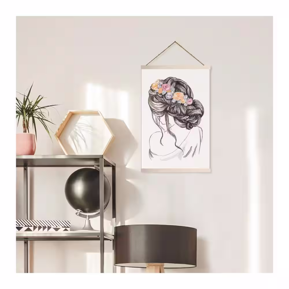 RoomMates Grey and Pink Messy Bun Ilustration Wall Hanging