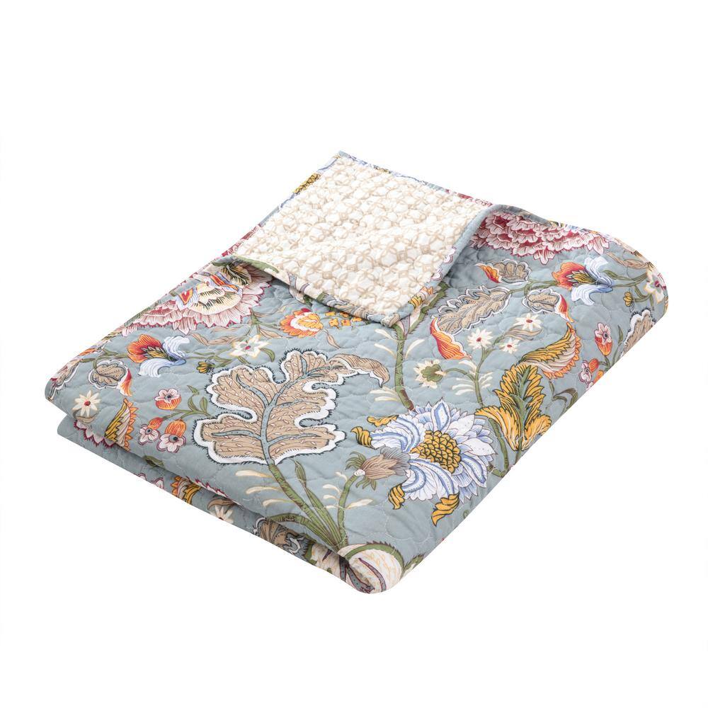 None Angelica Multicolored Floral Quilted Cotton Throw Blanket
