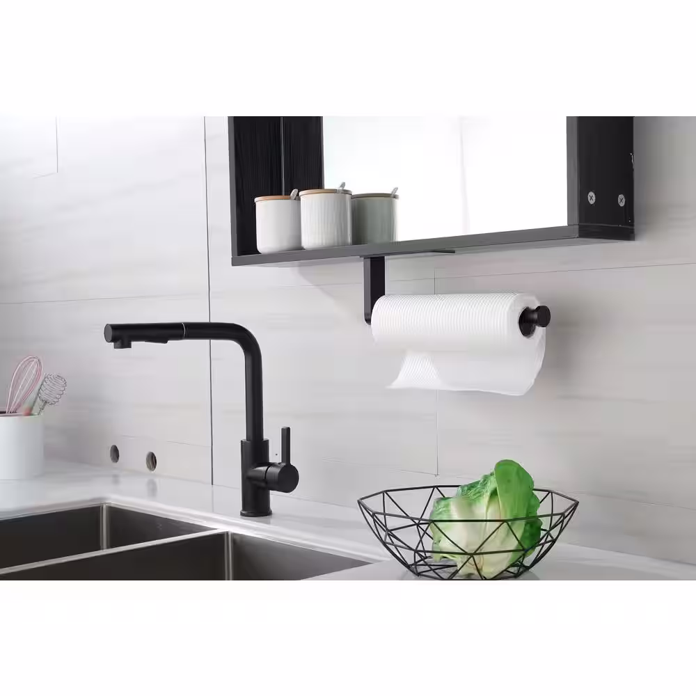 Flynama 2-Pack Paper Towel Holder Wall Mount Self Adhesive Paper Towel Holders, Kitchen Towel Holder for Kitchen in Black