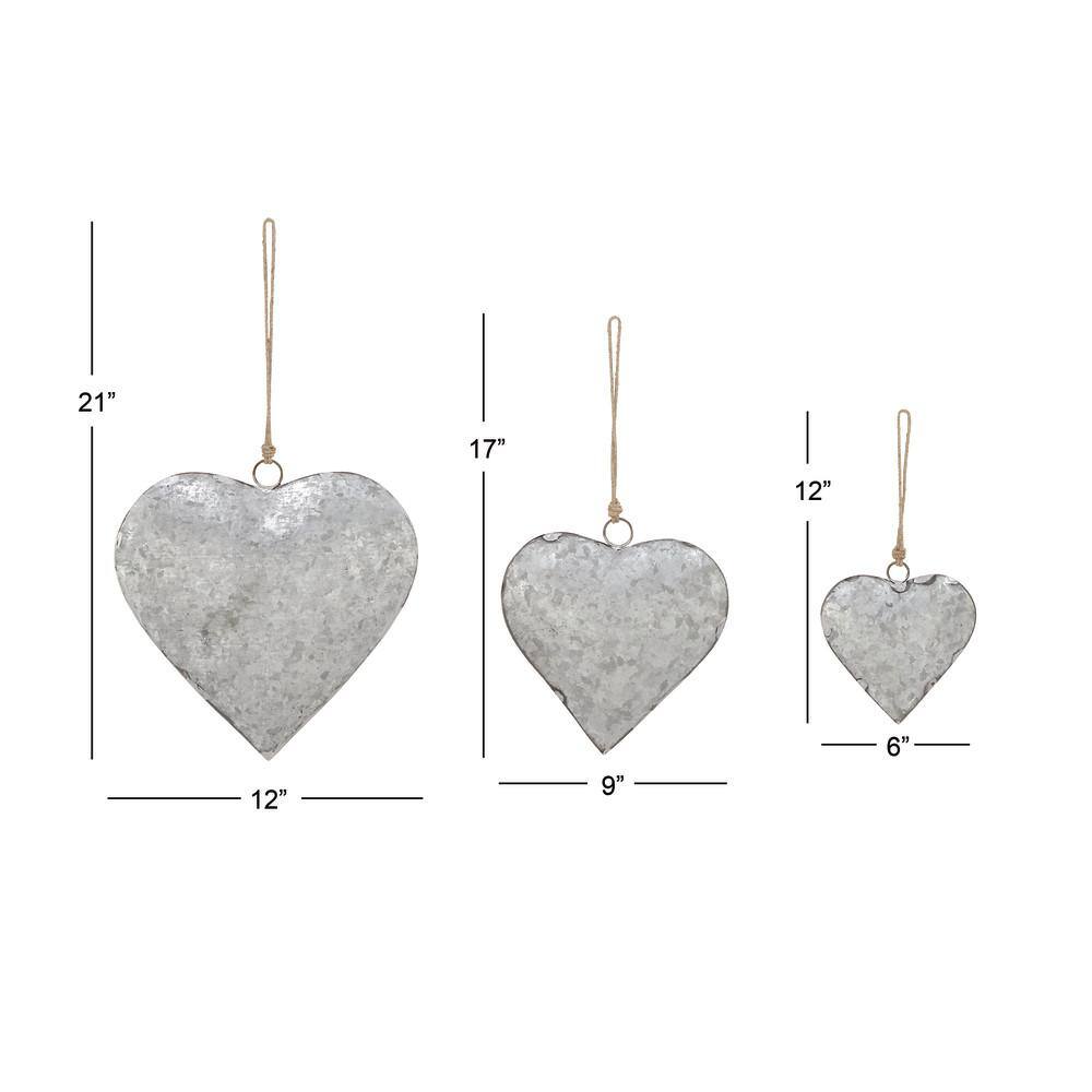 Litton Lane Gray Metal Heart Decorative Bell with Hanging Rope (3- Pack)