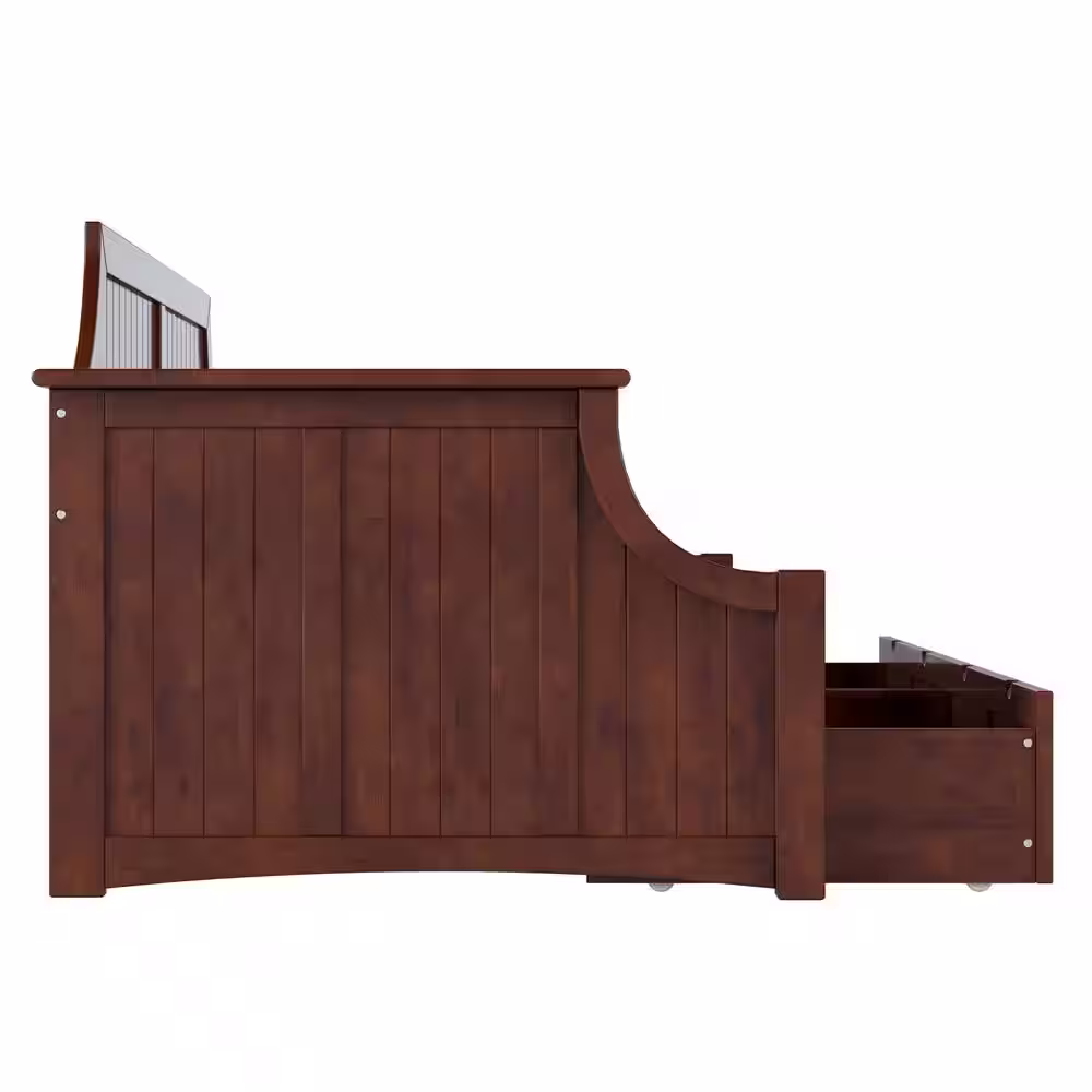 None Cambridge Walnut Twin Solid Wood Daybed with Set of 2-Bed Drawers