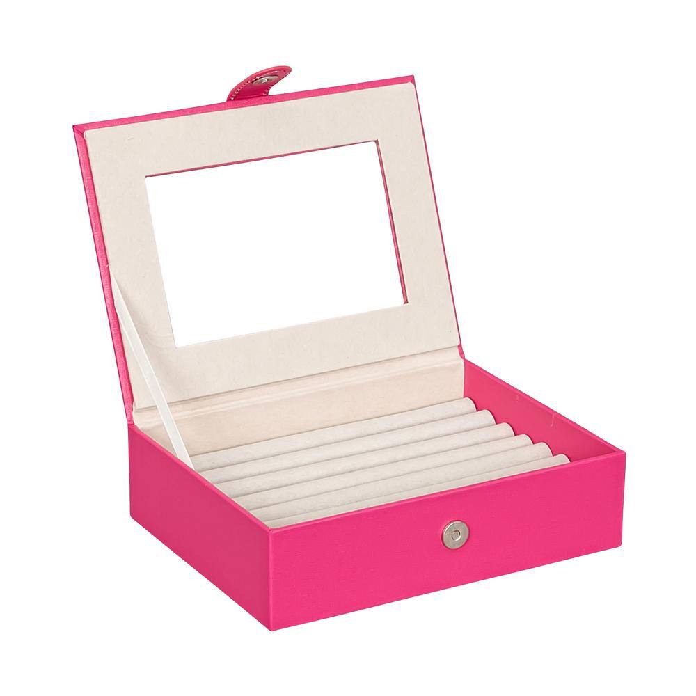 Mele & Co Cole Glass Top Fashion Jewelry Box and Ring Case in Textured Magenta Faux Leather