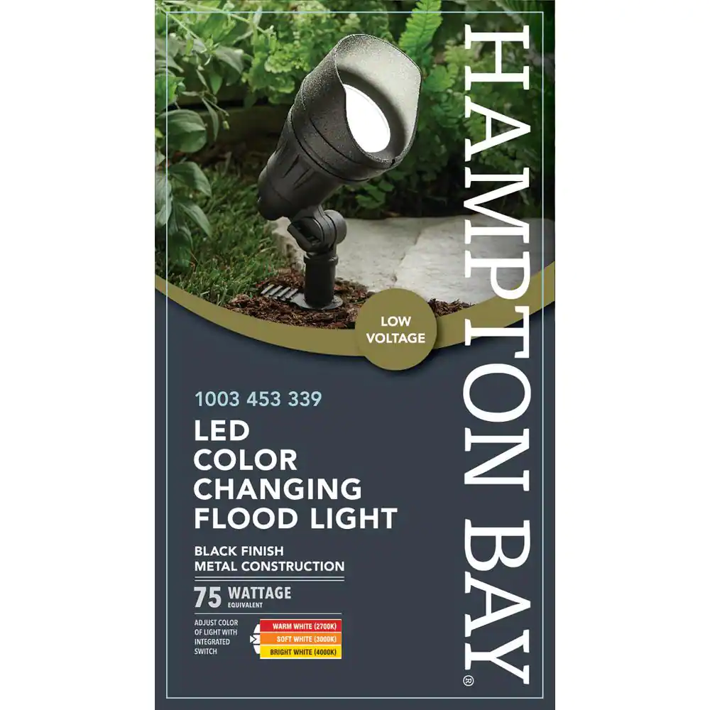Hampton Bay 75-Watt Equivalent Low Voltage Millennium Black Adjustable Light Color Integrated LED Outdoor Landscape Flood Light