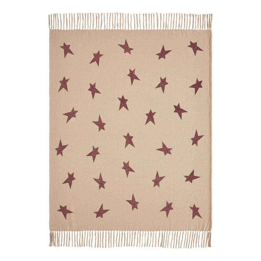 VHC BRANDS Gable Tan Burgundy Primitive Star Woven Throw Blanket
