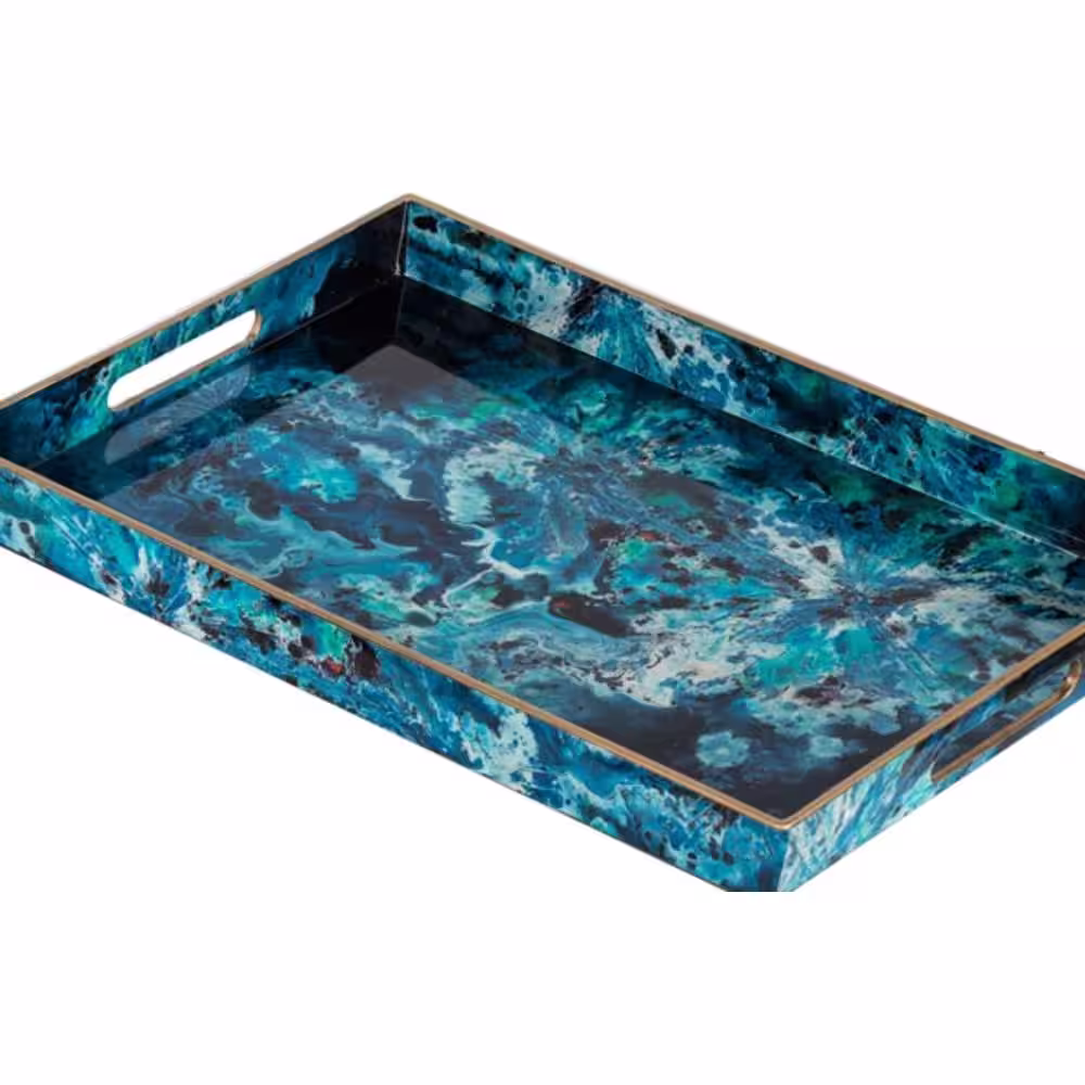 A & B Home Abstract Rectangular Blue, Black Trays