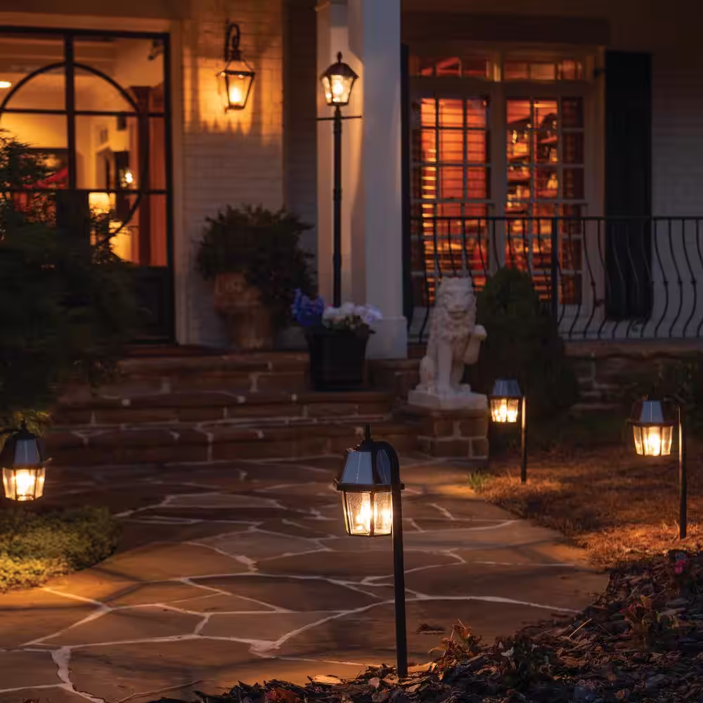 GAMA SONIC Shepherd Hook Garden Solar Black LED Pathway Light with Warm White GS Bulb