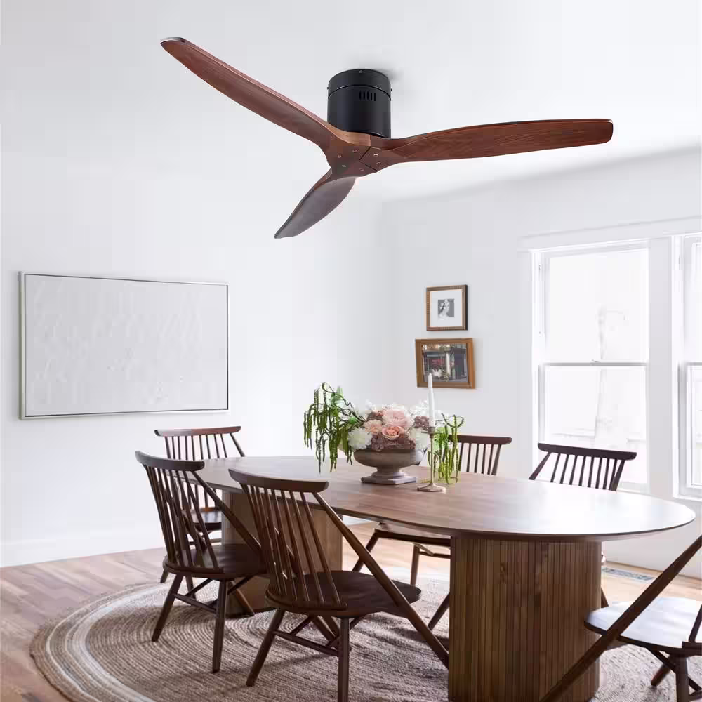 YUHAO Modern Farmhouse 52 in. Low Profile Ceiling Fan with 3 Solid Wood Blades, DC Reversible Motor without Light