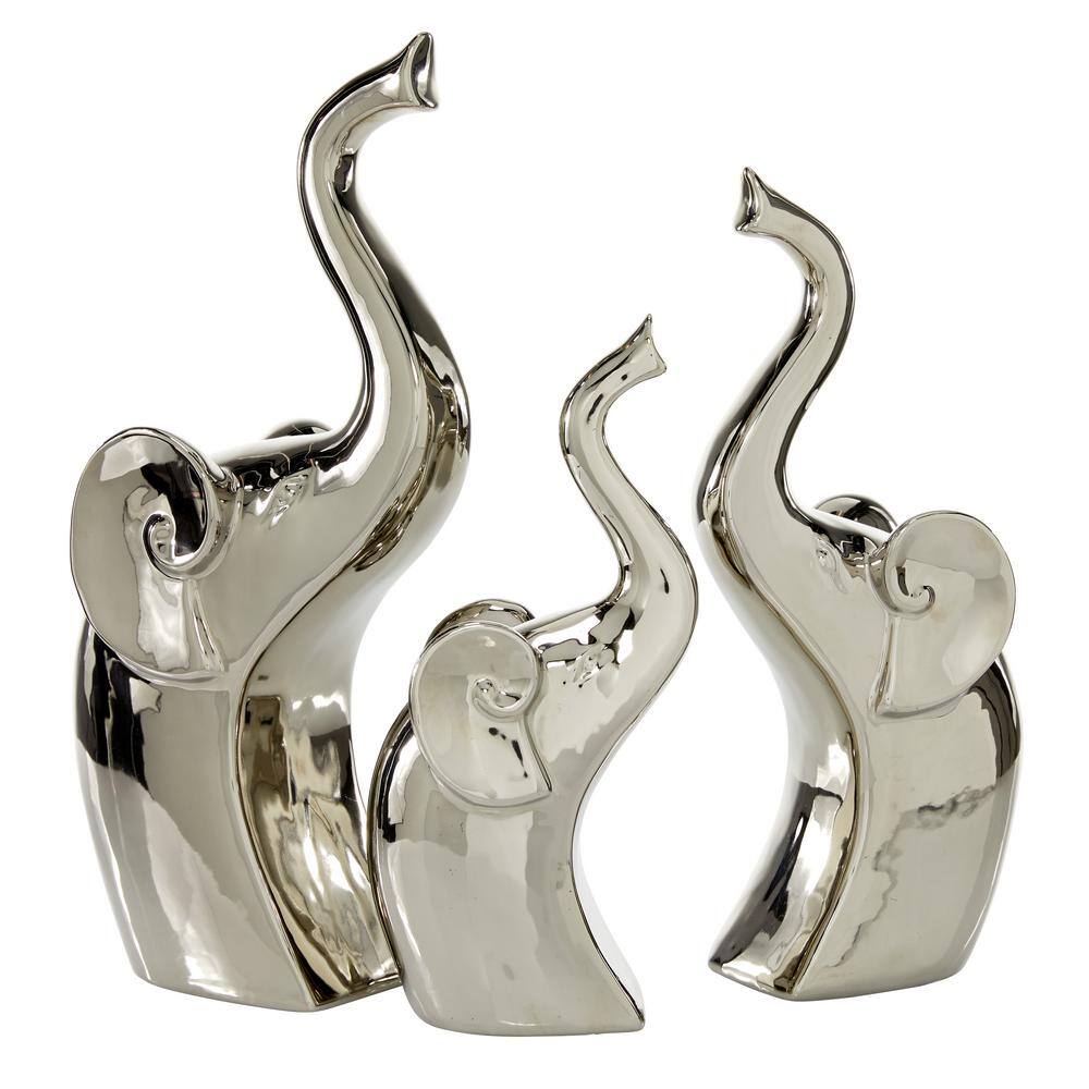 Novogratz Silver Porcelain Elephant Sculpture (Set of 3)