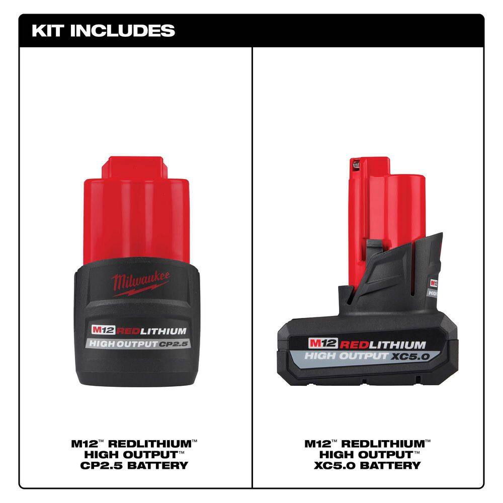 Milwaukee M12 12-Volt Lithium-Ion XC High Output 5.0Ah Battery Pack with High Output 2.5Ah Battery Pack (2-Pack)