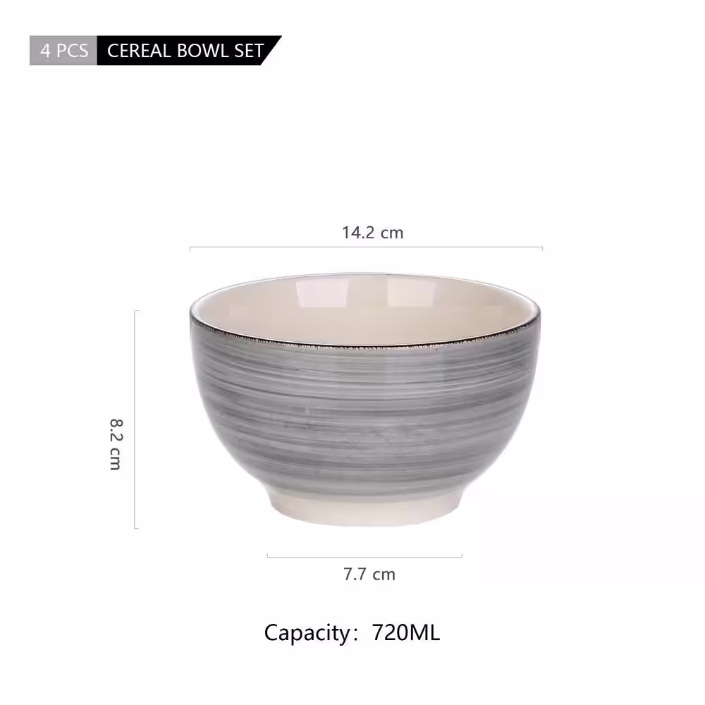 vancasso Series Bella 5.5 in. Cereal Bowl Porcelain in Vintage Look Gray Dinnerware Set (Service for 4)