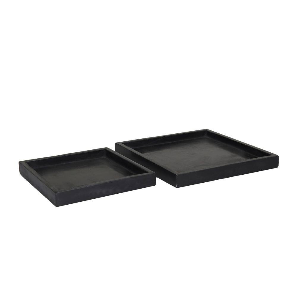 Litton Lane Black Marble Decorative Tray with Raised Border (Set of 2)