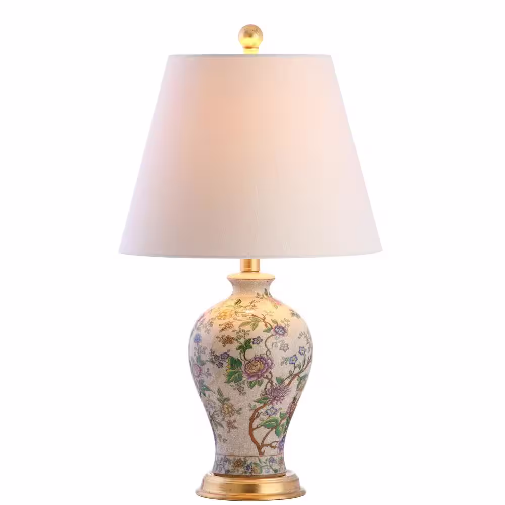 JONATHAN Y Grace 24 in. Multi/Brass Floral Table Lamp