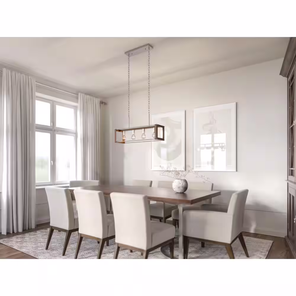 KICHLER Chatwin 30.6 in. 4-Light Brushed Nickel with Auburn Stained Farmhouse Island Linear Chandelier for Kitchen