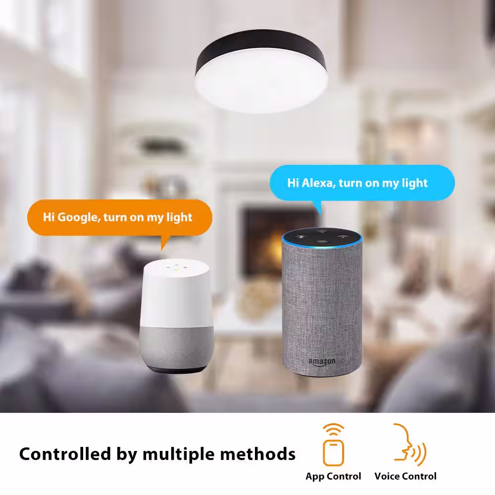 Hampton Bay Lakeshore 13 in. Matte Black Smart CCT and RGB Selectable LED Flush Mount Powered by Hubspace