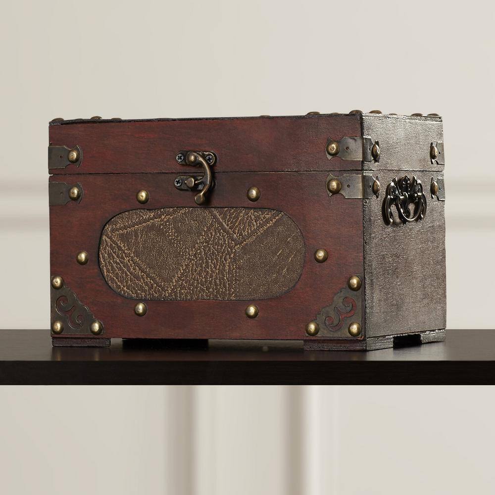 Vintiquewise 8.5 in. x 5 in. x 5.5 in. Wood and Faux Leather Small Treasure Chest