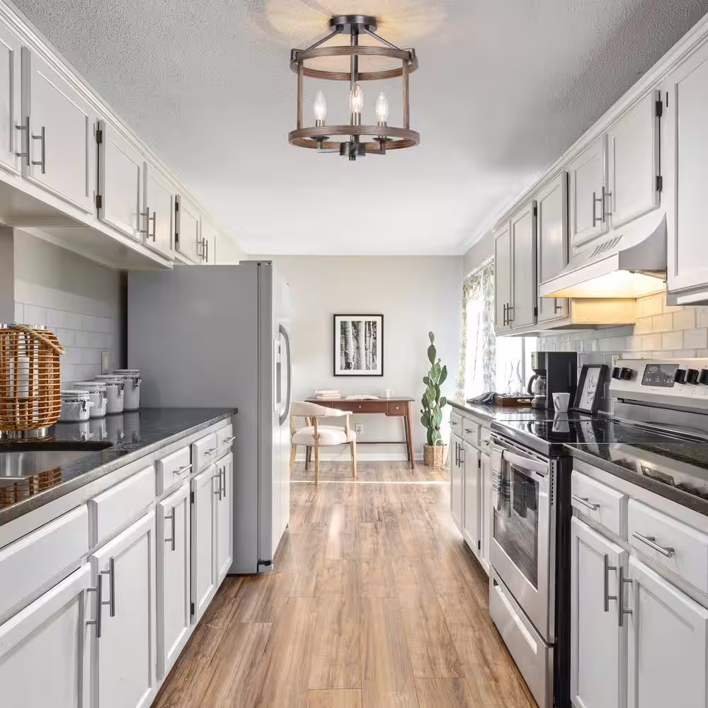 LNC Modern Farmhouse Brown Drum Semi Flush Mount 3-Light Faux Wood Textured Candlestick Bedroom Living Room Ceiling Lighting