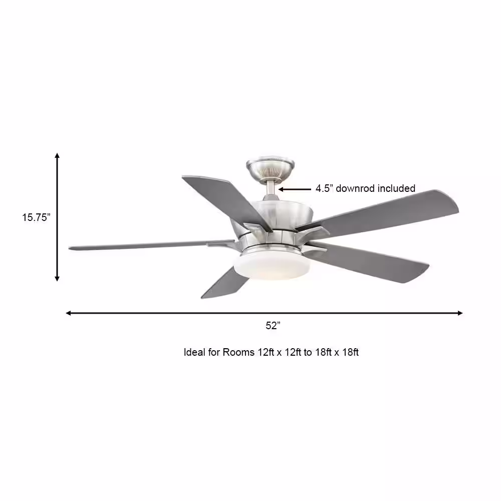 Home Decorators Collection Bergen 52 in. LED Uplight Brushed Nickel Ceiling Fan With Light and Remote Control