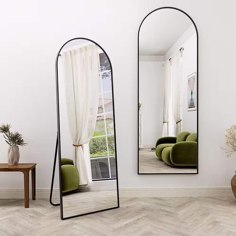 XRAMFY 20 in. W x 64 in. H Arched Black Modern Aluminum Alloy Framed Full Length Mirror Floor Mirror