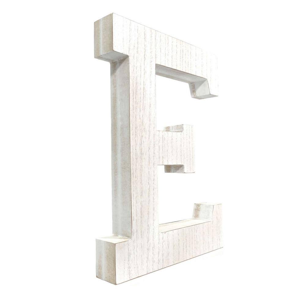 HomeRoots 16 in. Distressed White Wash Wooden Initial Letter E Specialty Sculpture