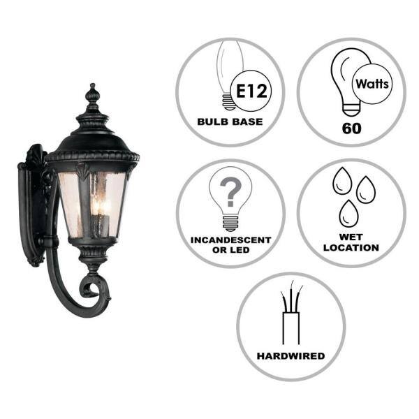 Bel Air Lighting Commons 4-Light Black Coach Outdoor Wall Light Fixture with Seeded Glass