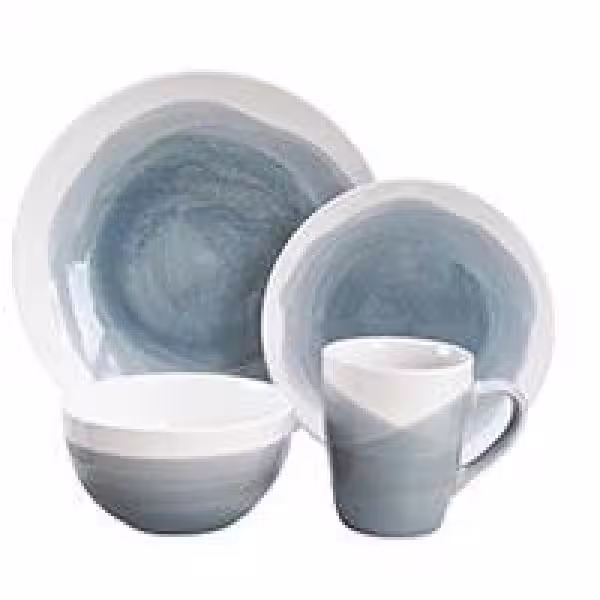 American Atelier Oasis 16-Piece Casual Blue and Gray Earthenware Dinnerware Set (Service for 4)