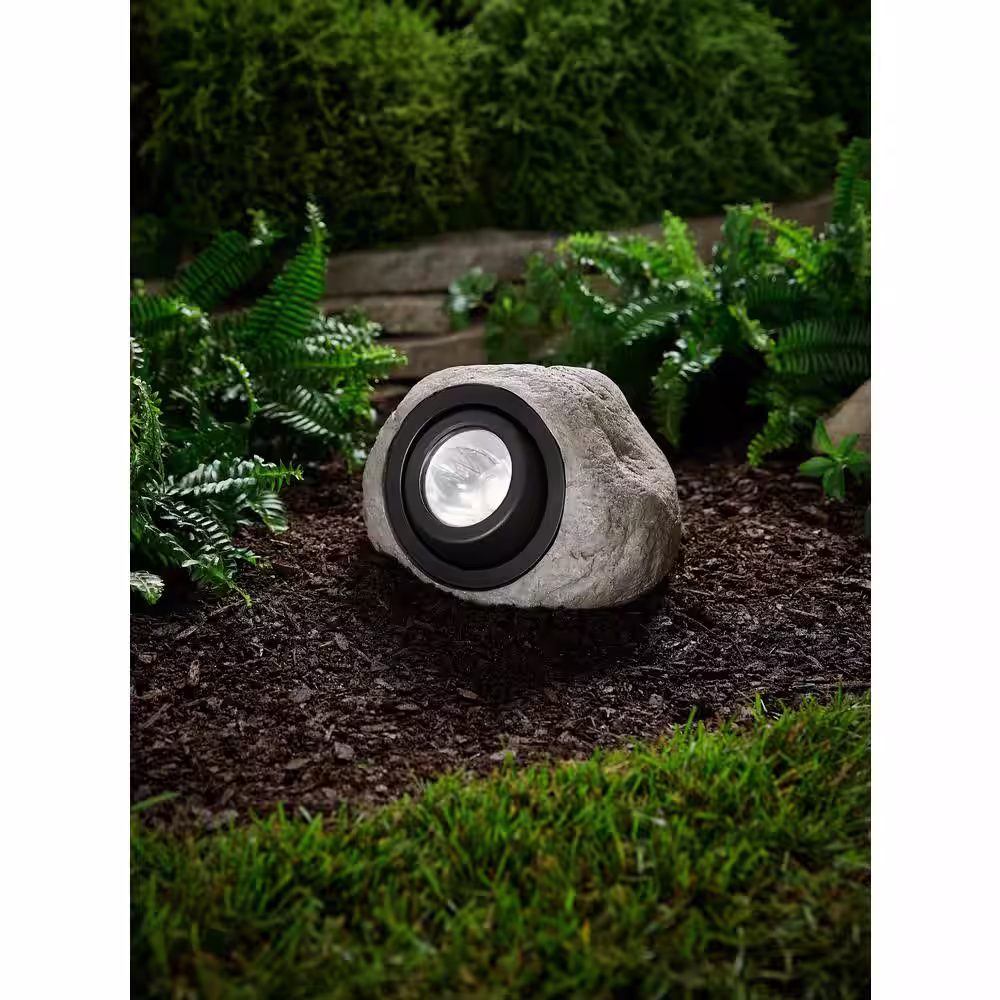 Hampton Bay 30 Lumens Gray Integrated LED Outdoor Solar Rock Spotlight with Adjustable Lamp Head