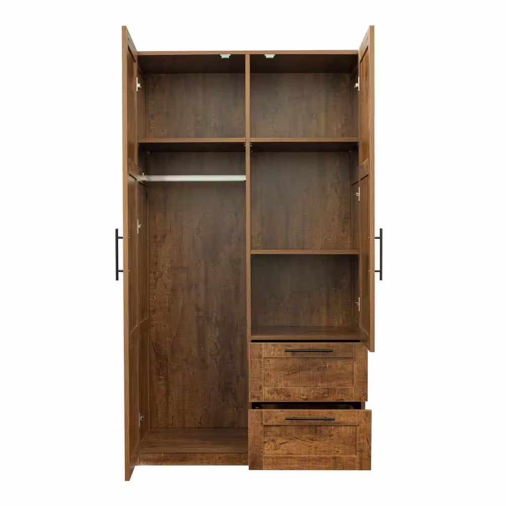 None Walnut Armoire High Wardrobe with 2 Doors, 2 Drawers and 5 Storage spaces 70.87 X 39.37 X 19.49
