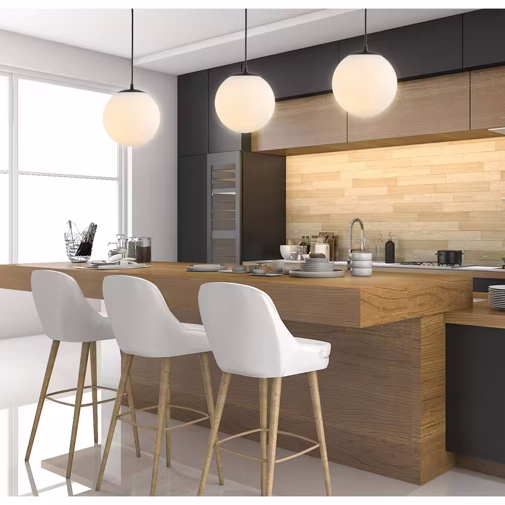 JONATHAN Y Bleecker 7.75 in. 1 -Light White/Oil Rubbed Bronze Metal/Glass Globe LED Pendant