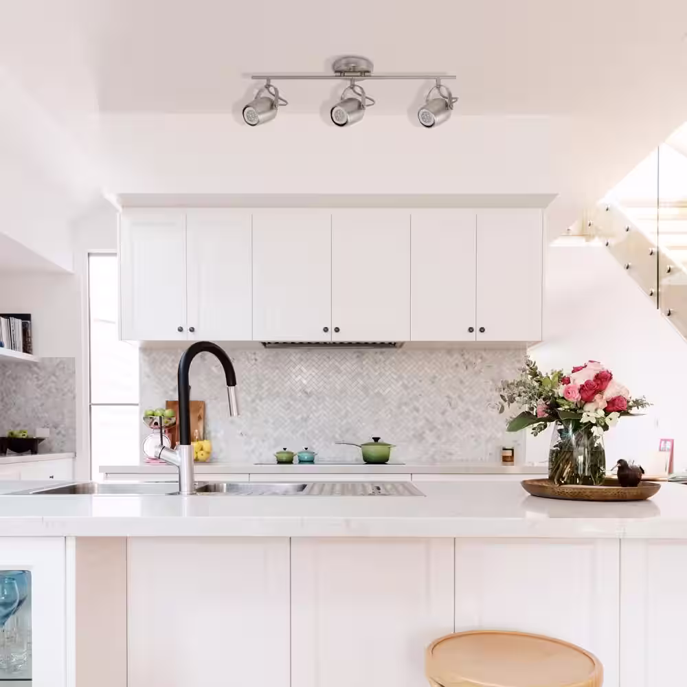 Globe Electric Samara Collection 3-Light Brushed Nickel Track Lighting with Dimmable 50-Watt LED GU10 Bulb Included