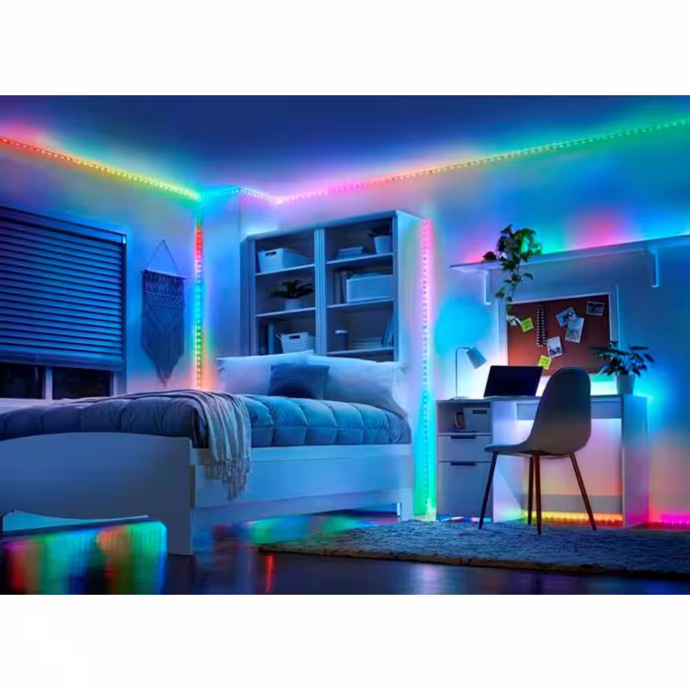 EcoSmart 16.4FT RGBWIC Dynamic Color Changing Dimmable Linkable Plug-In LED Strip Light with Remote Control