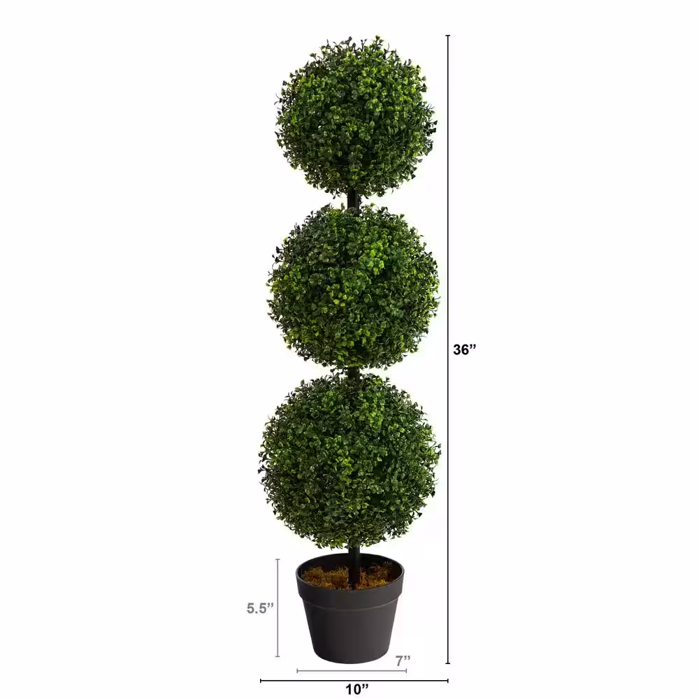 Nearly Natural 3 ft. Boxwood Triple Ball Topiary Artificial Tree (Indoor/Outdoor)