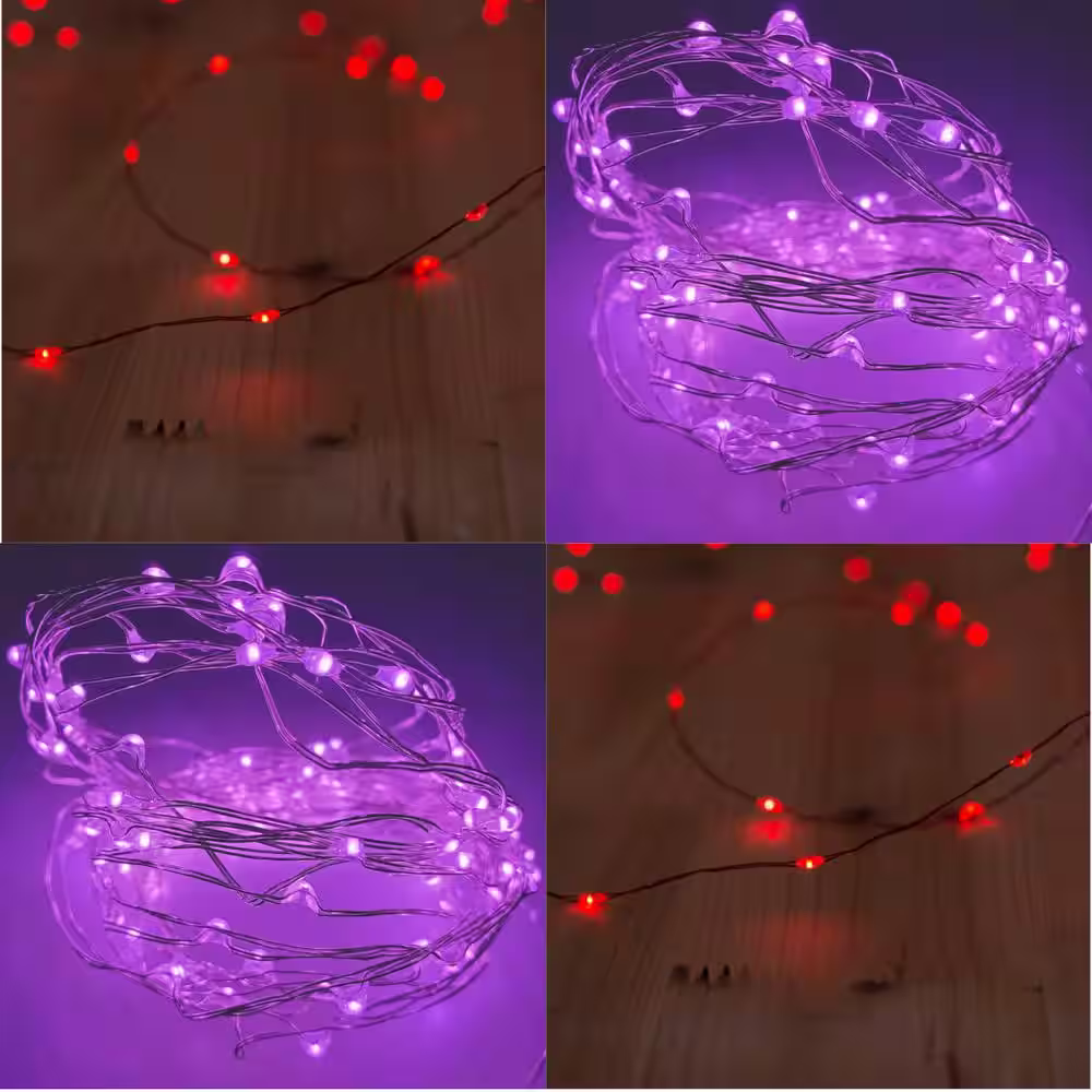 None Outdoor 100-Light 20 ft. Solar Colors of Love (2-Red / 2-Pink) Integrated LED String Light (4-Pack)