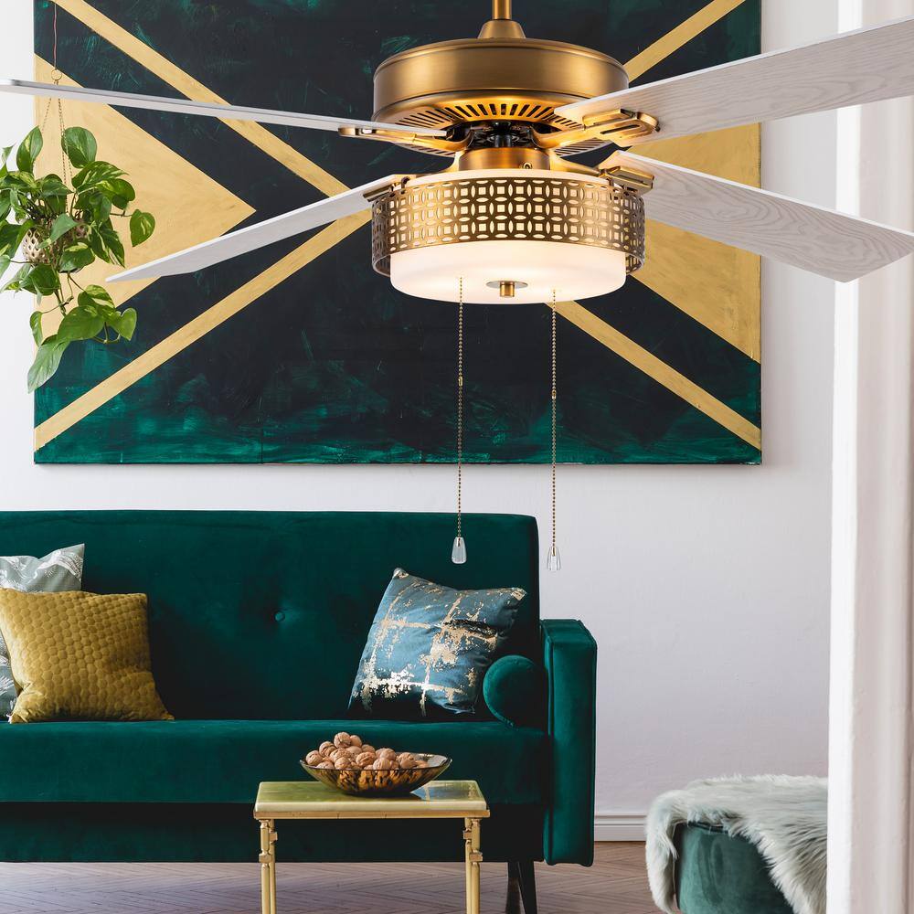 River of Goods Isabella 52 in. LED Indoor Brass and White Ceiling Fan with Light