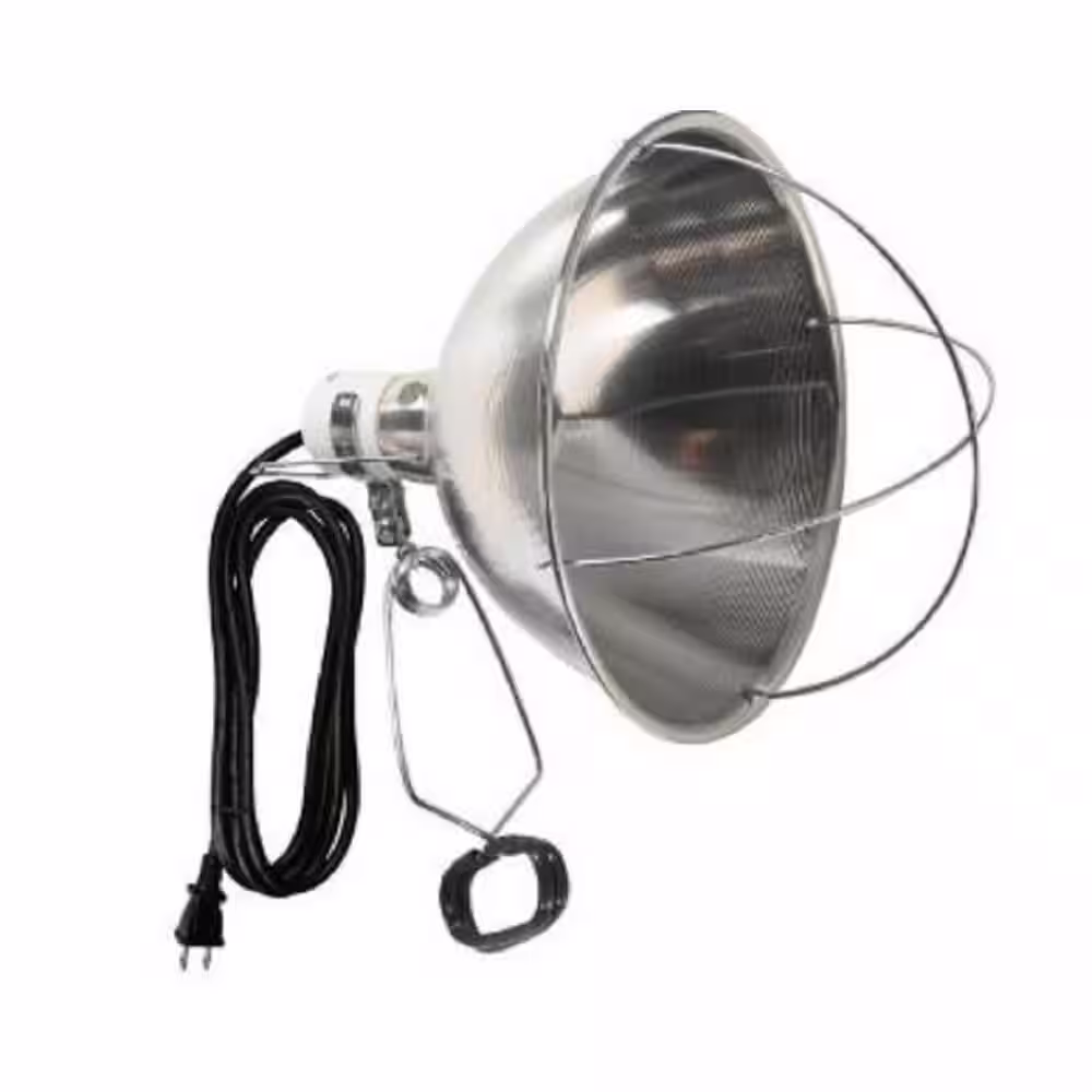 Woods 300-Watt 8 ft. 18/2 SJTW Incandescent Brooder Clamp Work Light and Heat Lamp with 9.75 in. Reflector and Bulb Guard