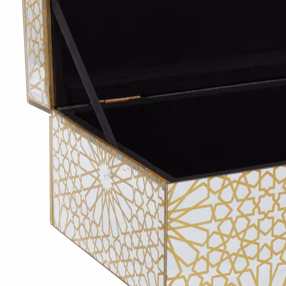 CosmoLiving by Cosmopolitan Gold Wood Geometric Hinged Lid Jewelry Box (Set of 2)