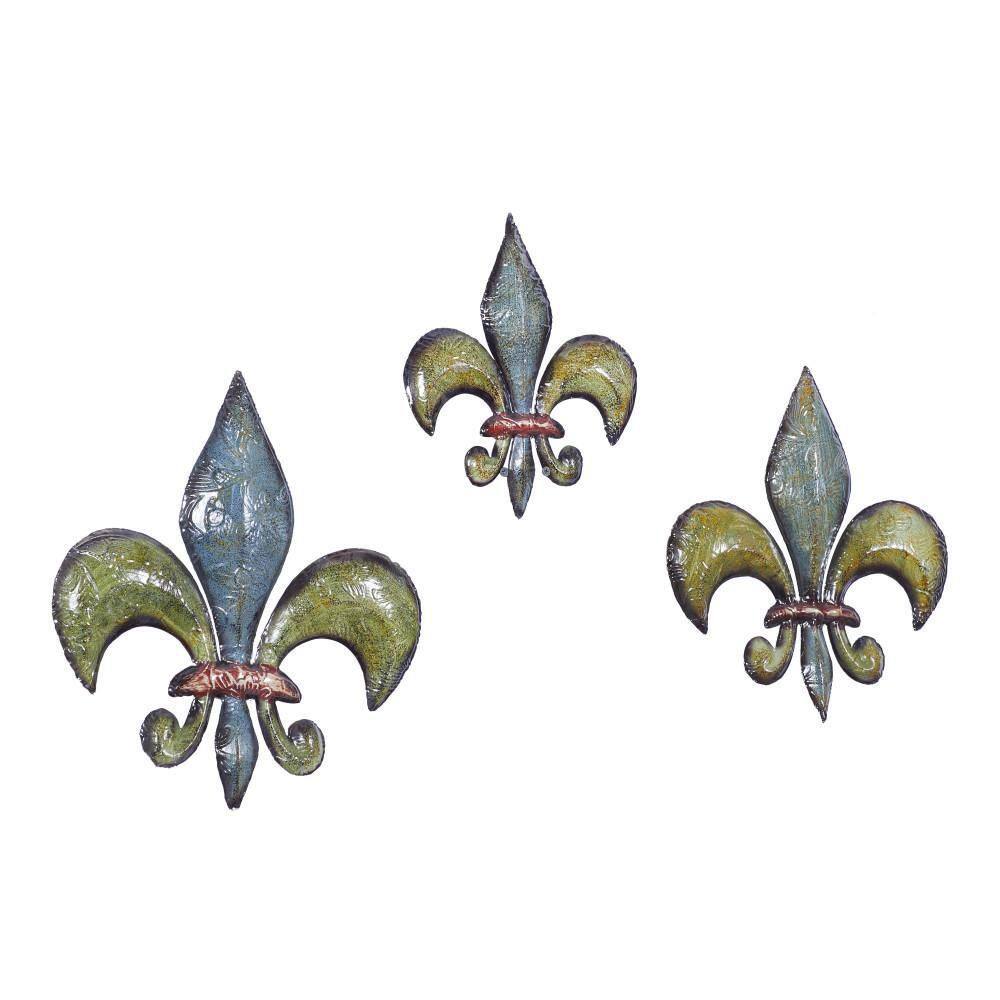 Litton Lane Metal Multi Colored Relief Fleur De Lis Wall Decor (Set of 3)