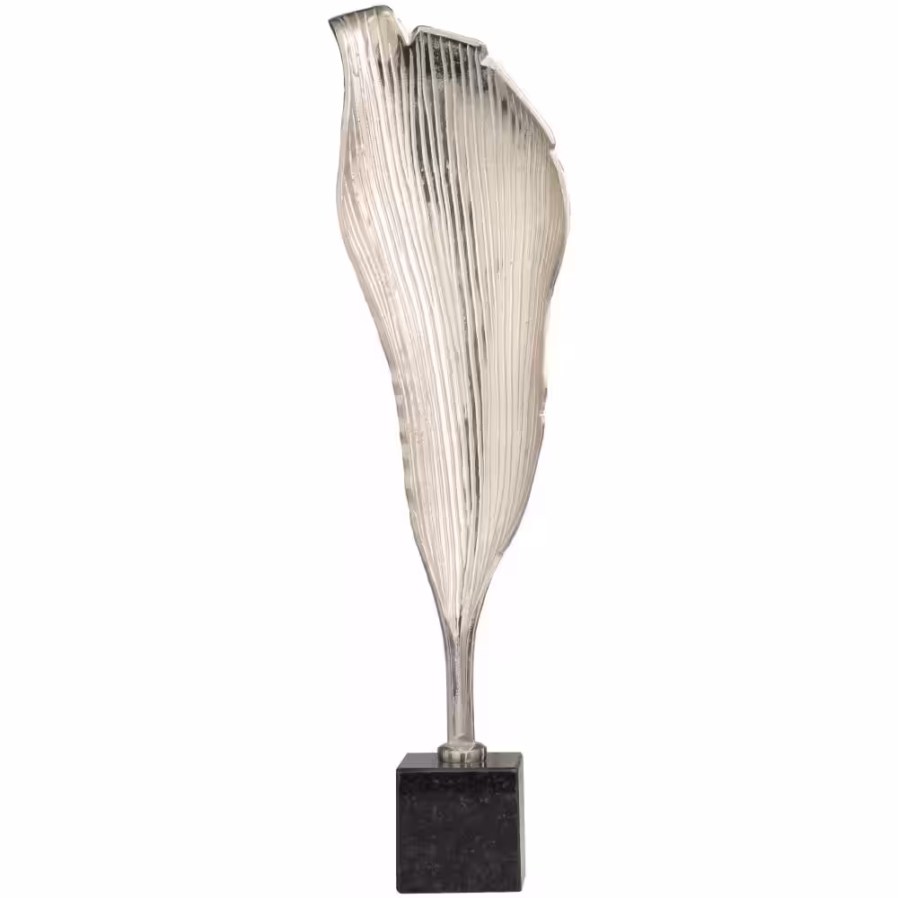 Litton Lane Silver Aluminum Textured Leaf Abstract Sculpture with Black Marble Base